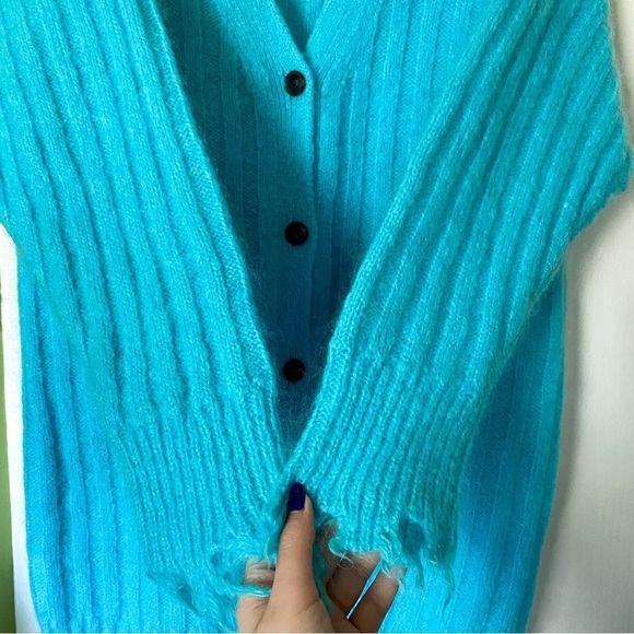 Herskind Sweater Base Knit Cardigan Distressed Mohair Wool Light Blue S EUC - Picture 4 of 7
